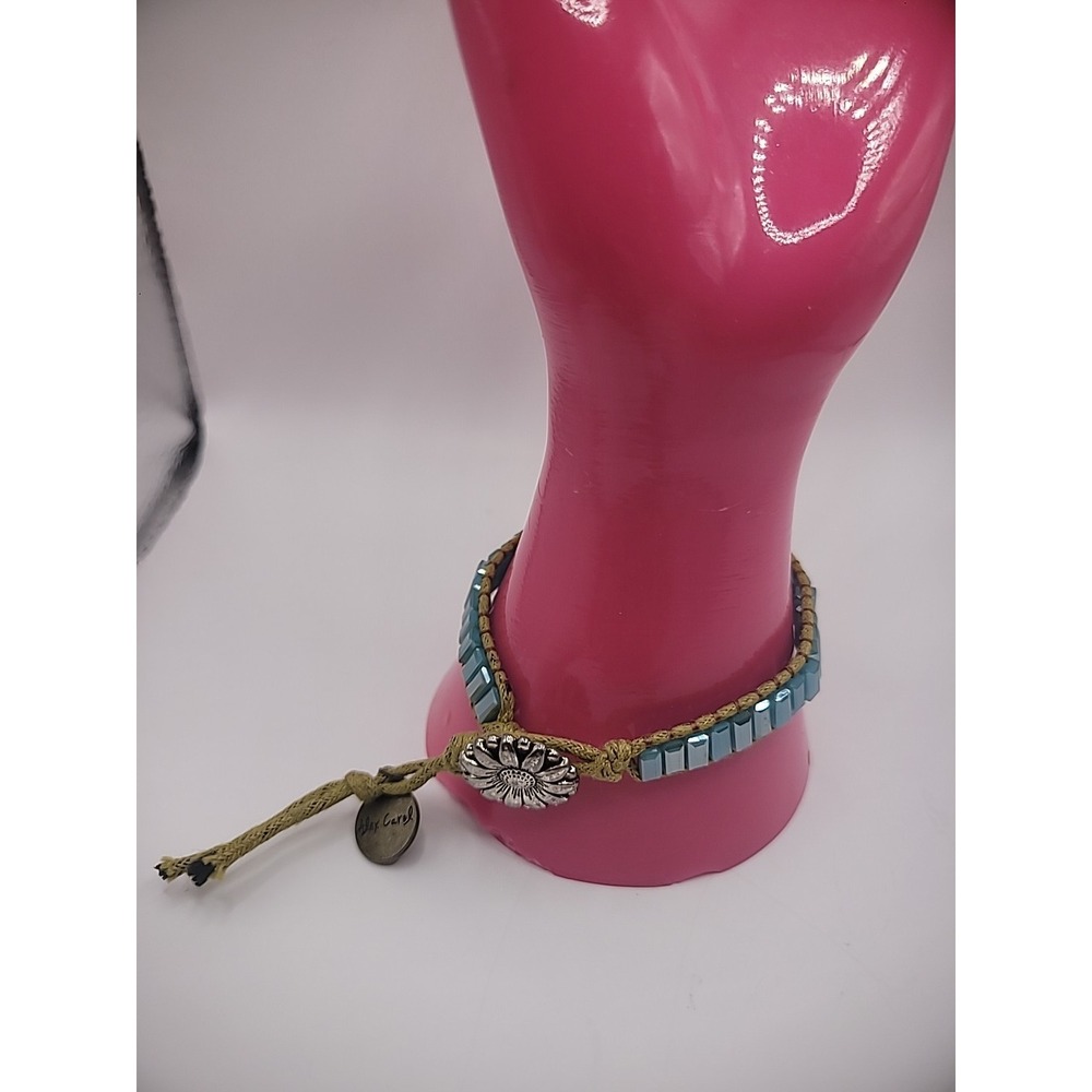 Vintage Alex Carol Bracelet Blue Crystals Tan Silver Tone Jewelry Costume